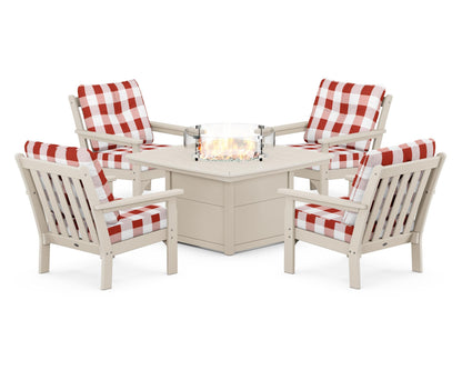 POLYWOOD Vineyard 5-Piece Conversation Set with Fire Pit Table