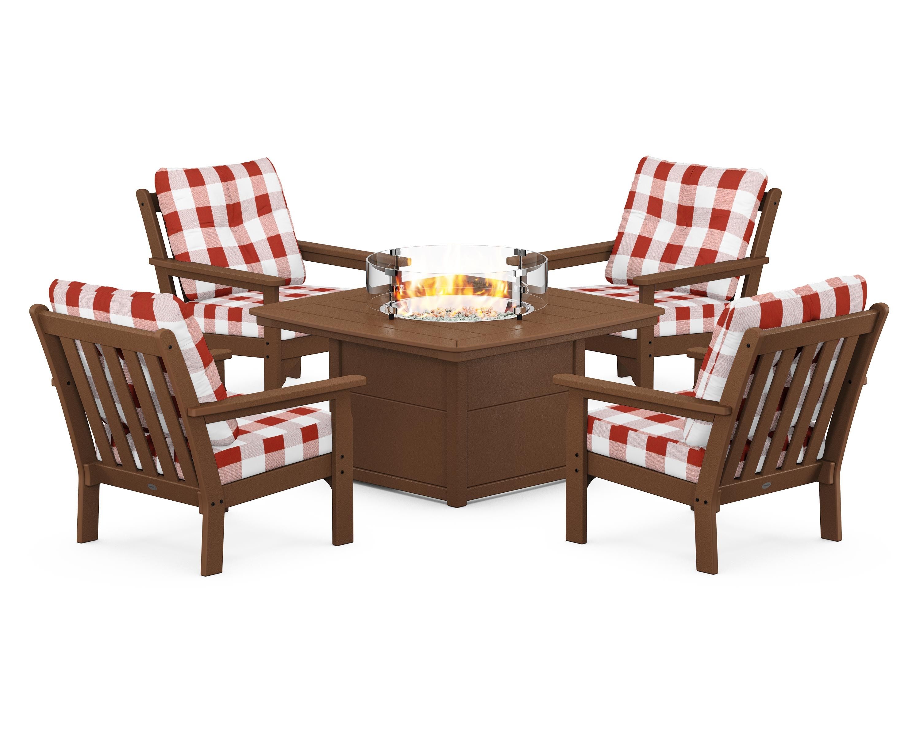 POLYWOOD Vineyard 5-Piece Conversation Set with Fire Pit Table