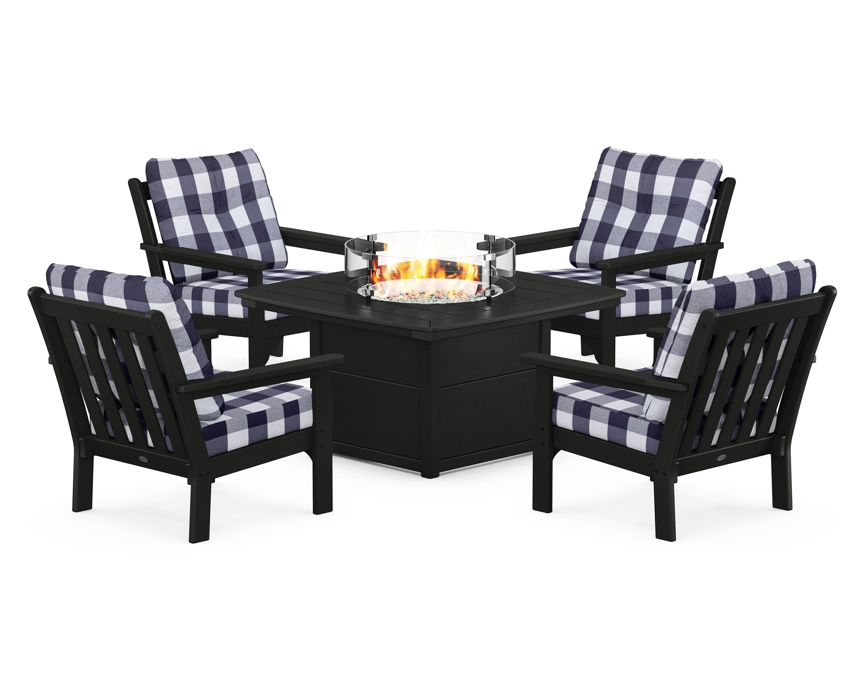 POLYWOOD Vineyard 5-Piece Conversation Set with Fire Pit Table