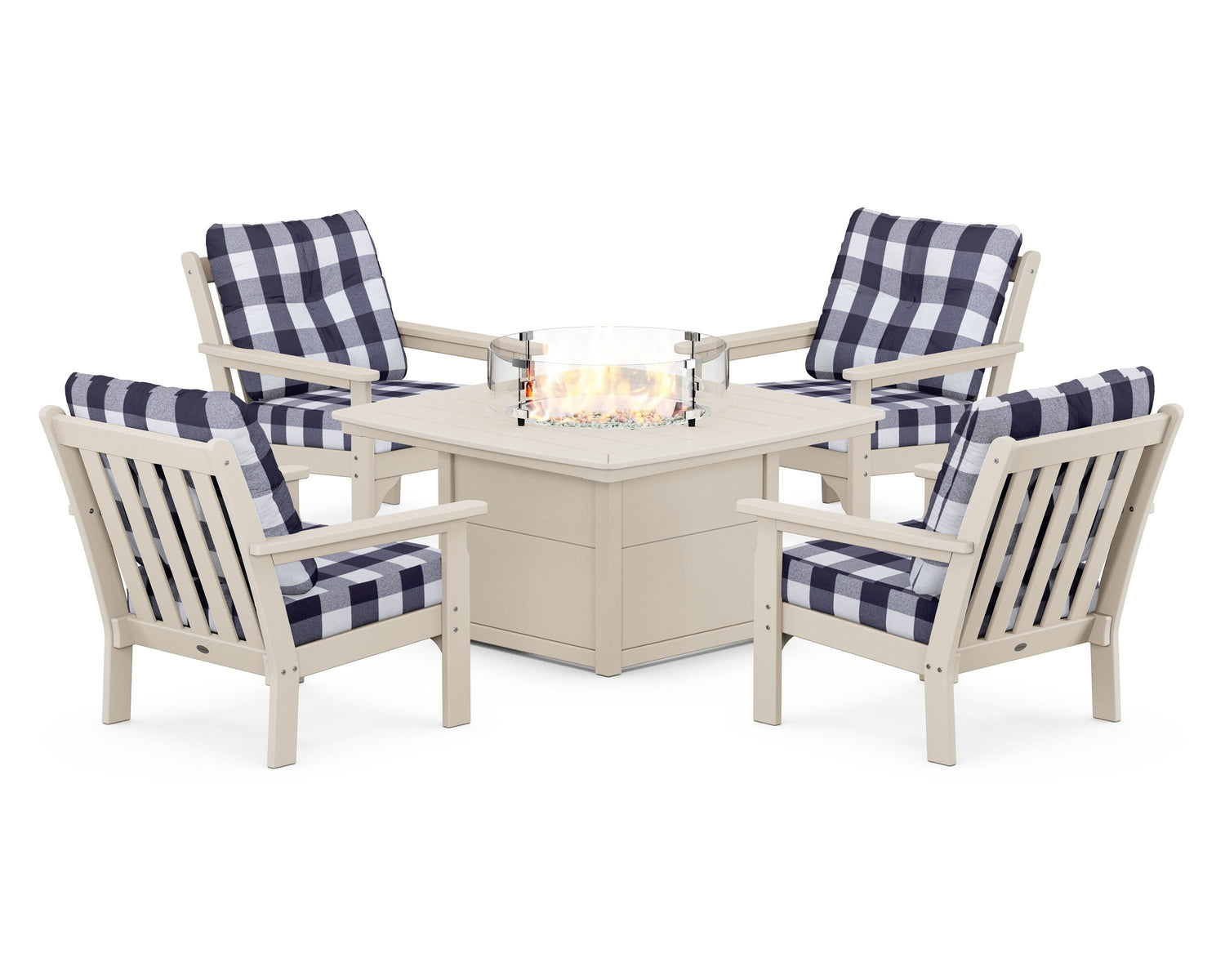 POLYWOOD Vineyard 5-Piece Conversation Set with Fire Pit Table