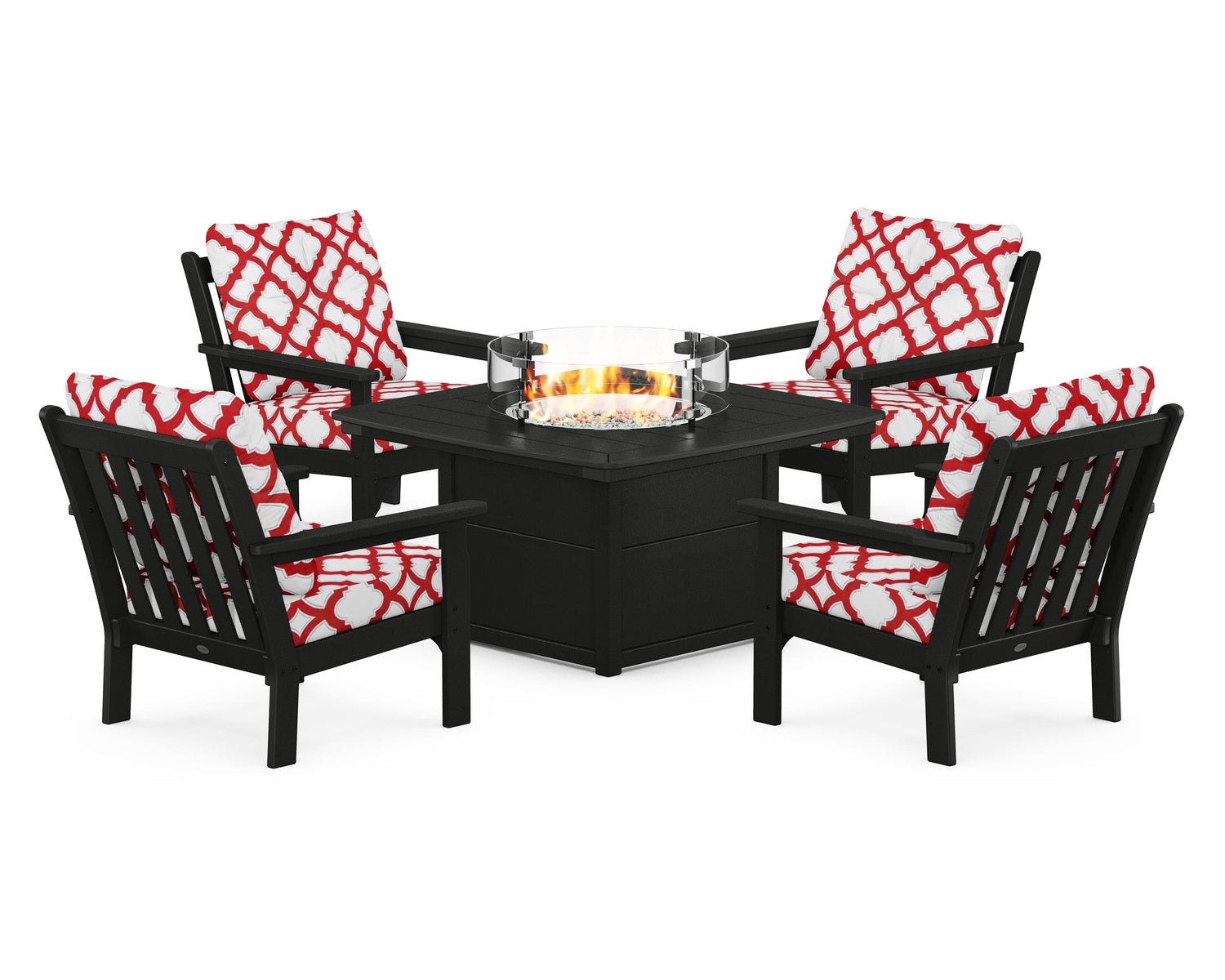 POLYWOOD Vineyard 5-Piece Conversation Set with Fire Pit Table