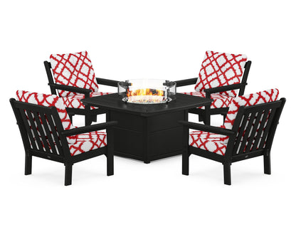 POLYWOOD Vineyard 5-Piece Conversation Set with Fire Pit Table