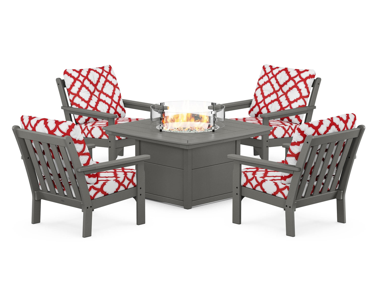 POLYWOOD Vineyard 5-Piece Conversation Set with Fire Pit Table