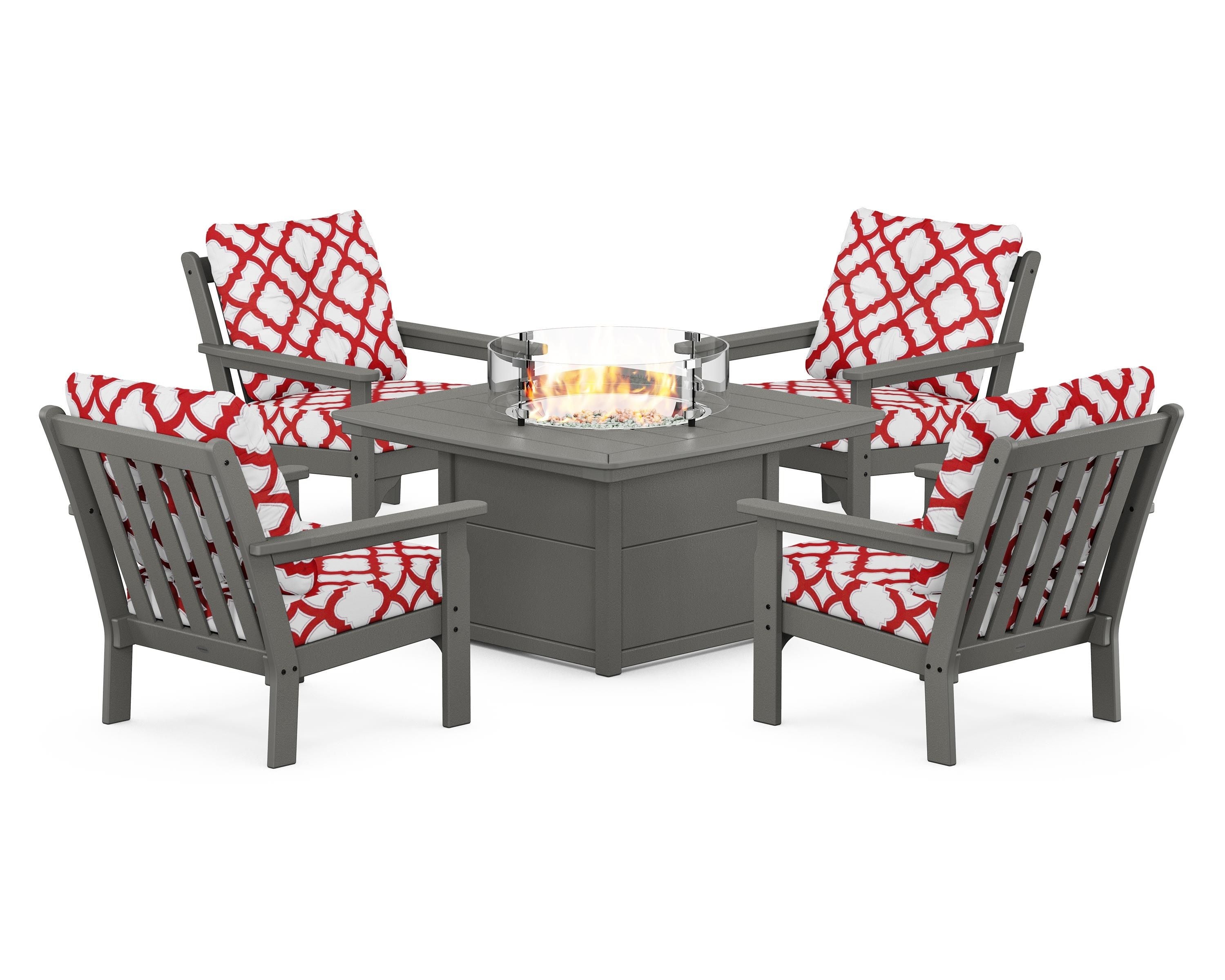 POLYWOOD Vineyard 5-Piece Conversation Set with Fire Pit Table