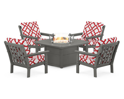 POLYWOOD Vineyard 5-Piece Conversation Set with Fire Pit Table