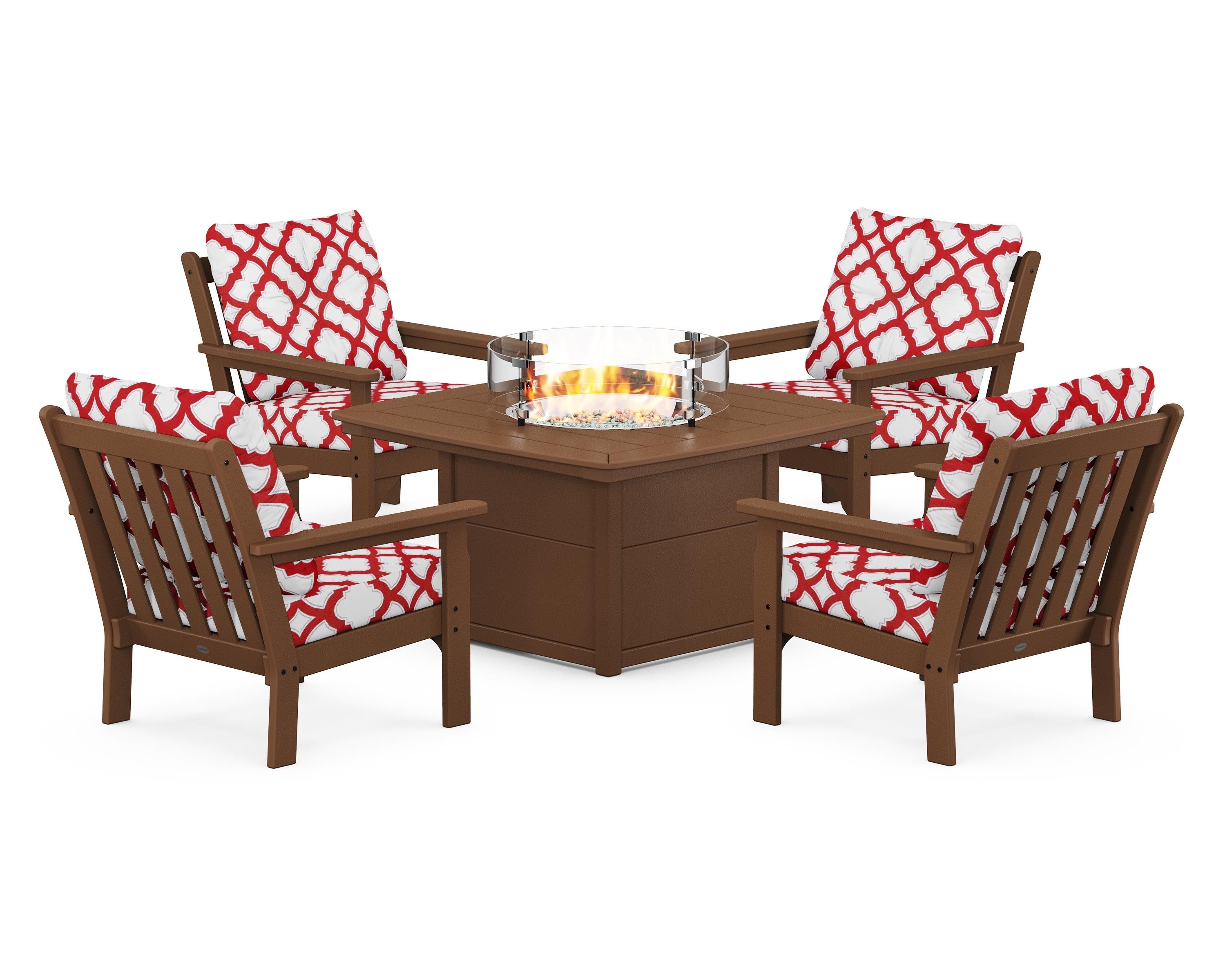 POLYWOOD Vineyard 5-Piece Conversation Set with Fire Pit Table