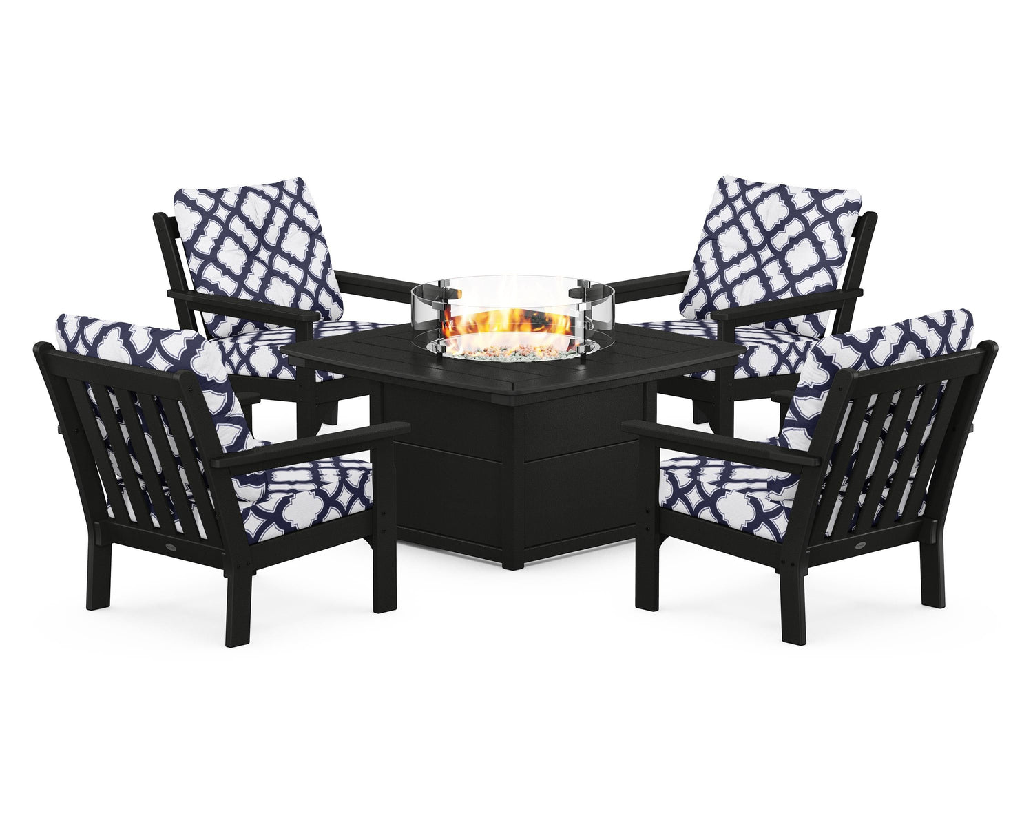 POLYWOOD Vineyard 5-Piece Conversation Set with Fire Pit Table