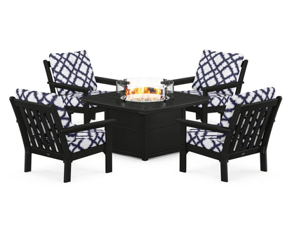 POLYWOOD Vineyard 5-Piece Conversation Set with Fire Pit Table