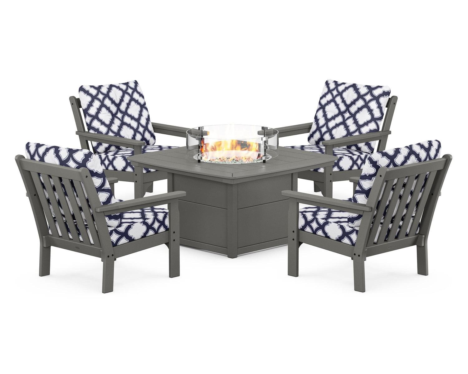 POLYWOOD Vineyard 5-Piece Conversation Set with Fire Pit Table