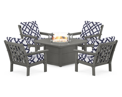 POLYWOOD Vineyard 5-Piece Conversation Set with Fire Pit Table