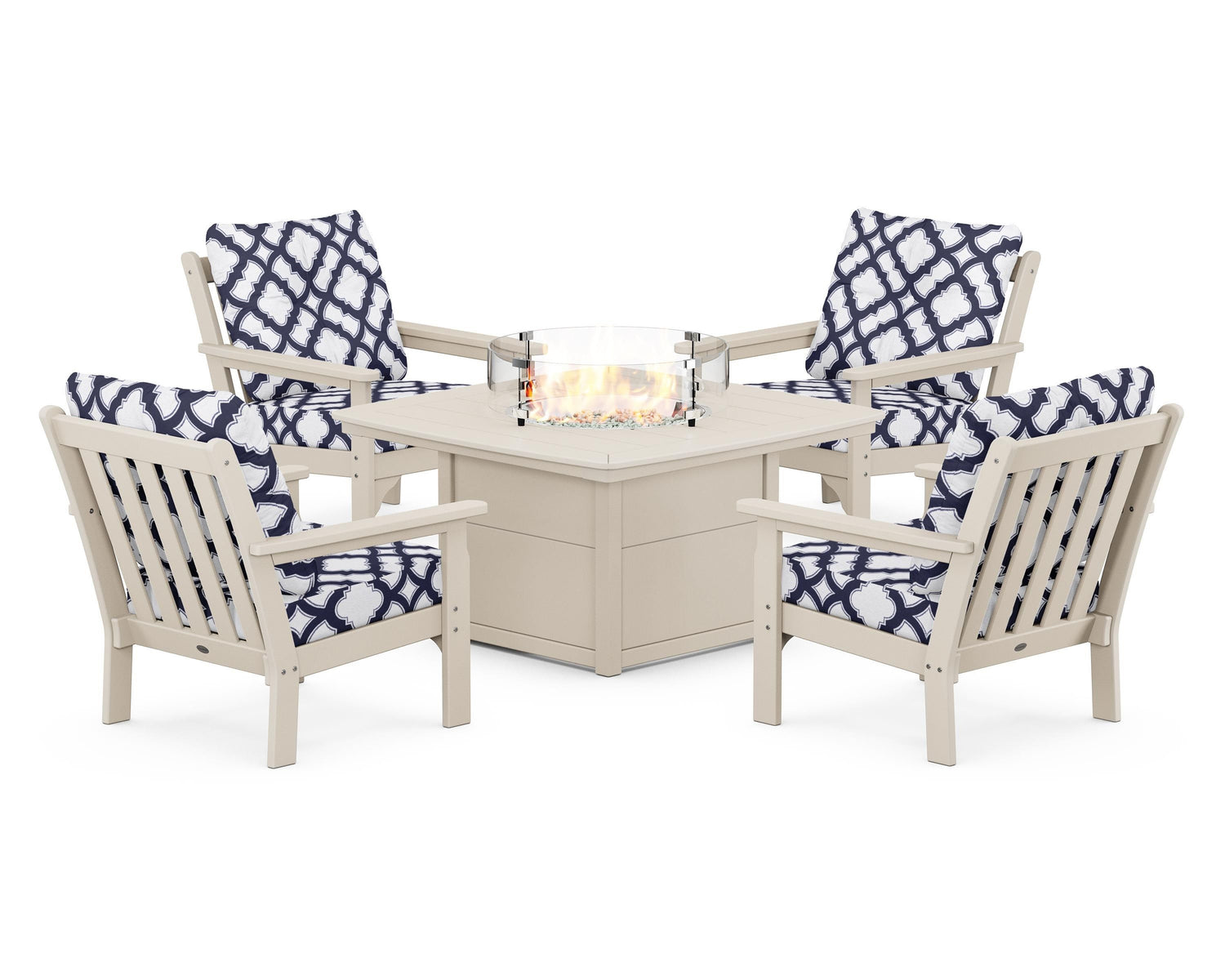 POLYWOOD Vineyard 5-Piece Conversation Set with Fire Pit Table