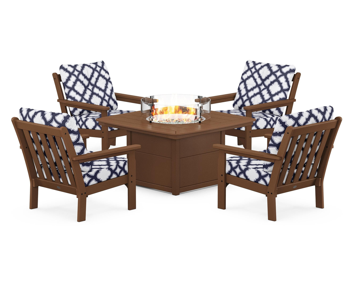 POLYWOOD Vineyard 5-Piece Conversation Set with Fire Pit Table