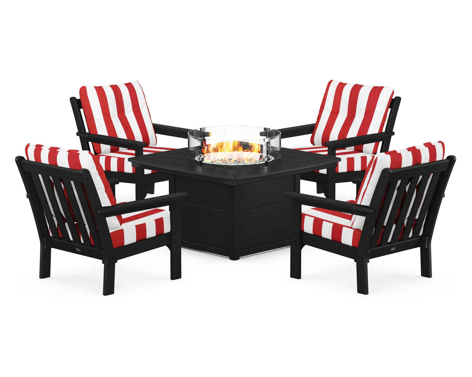 POLYWOOD Vineyard 5-Piece Conversation Set with Fire Pit Table