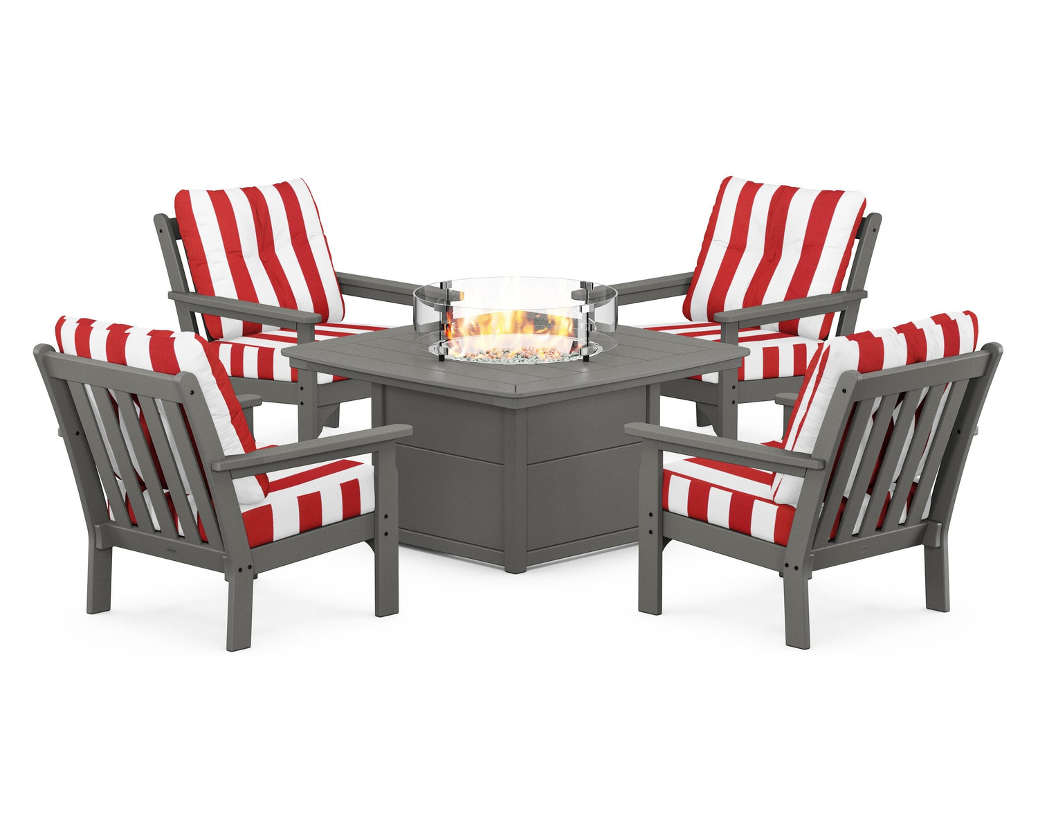 POLYWOOD Vineyard 5-Piece Conversation Set with Fire Pit Table