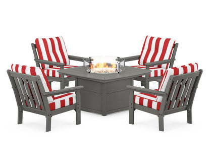 POLYWOOD Vineyard 5-Piece Conversation Set with Fire Pit Table