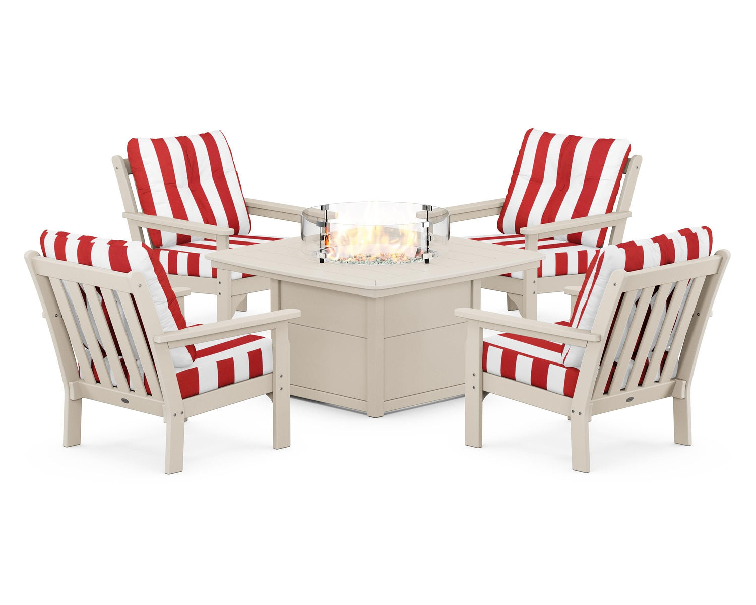 POLYWOOD Vineyard 5-Piece Conversation Set with Fire Pit Table