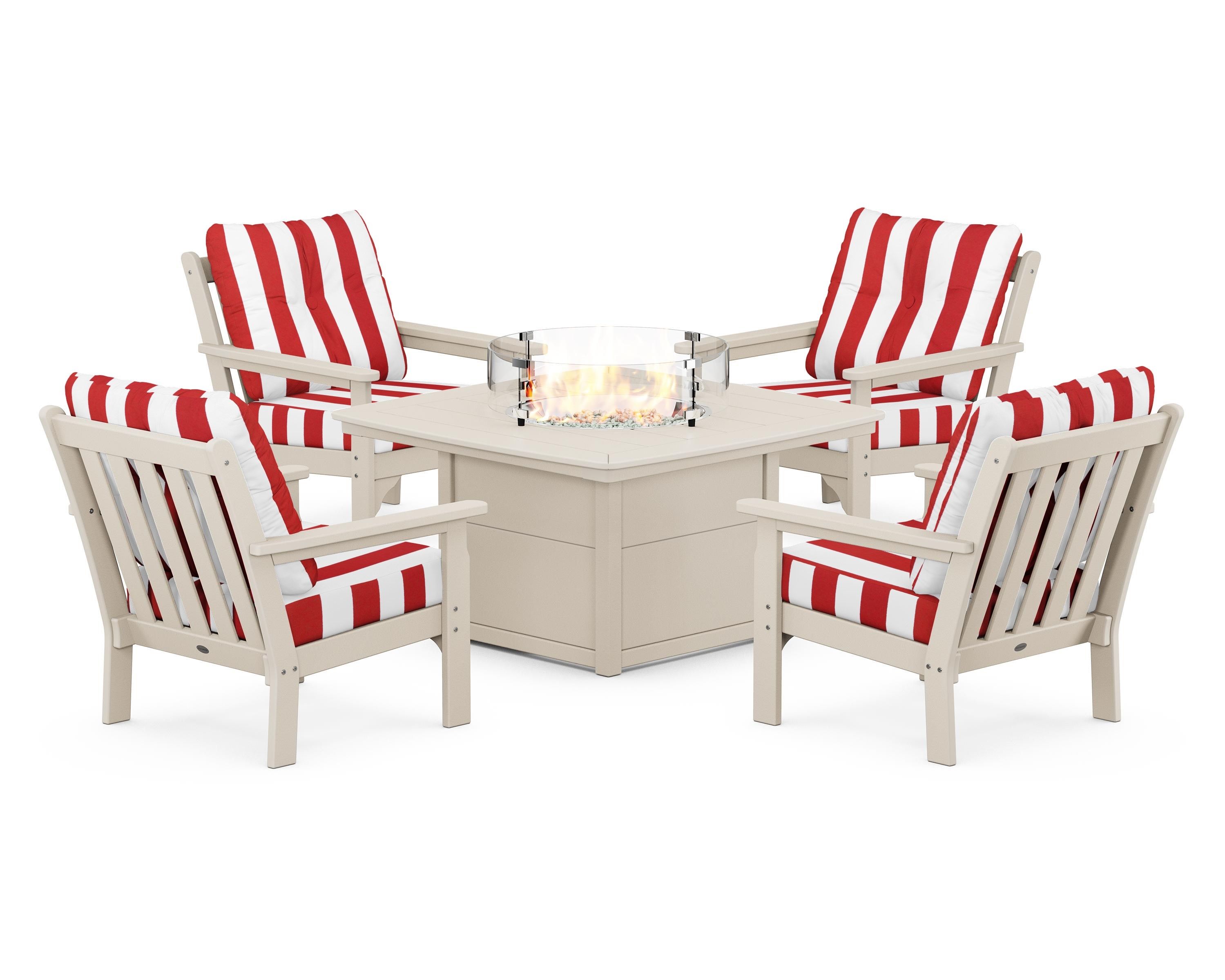 POLYWOOD Vineyard 5-Piece Conversation Set with Fire Pit Table
