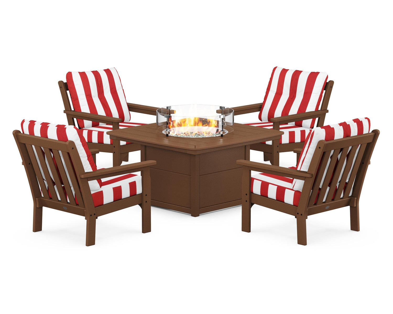 POLYWOOD Vineyard 5-Piece Conversation Set with Fire Pit Table
