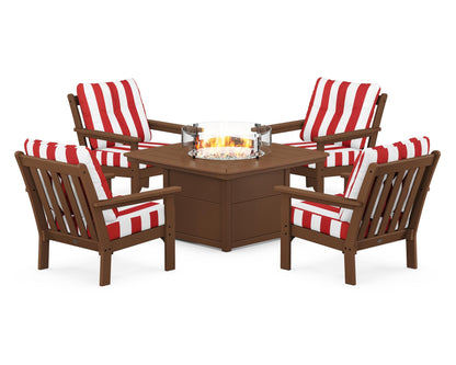 POLYWOOD Vineyard 5-Piece Conversation Set with Fire Pit Table