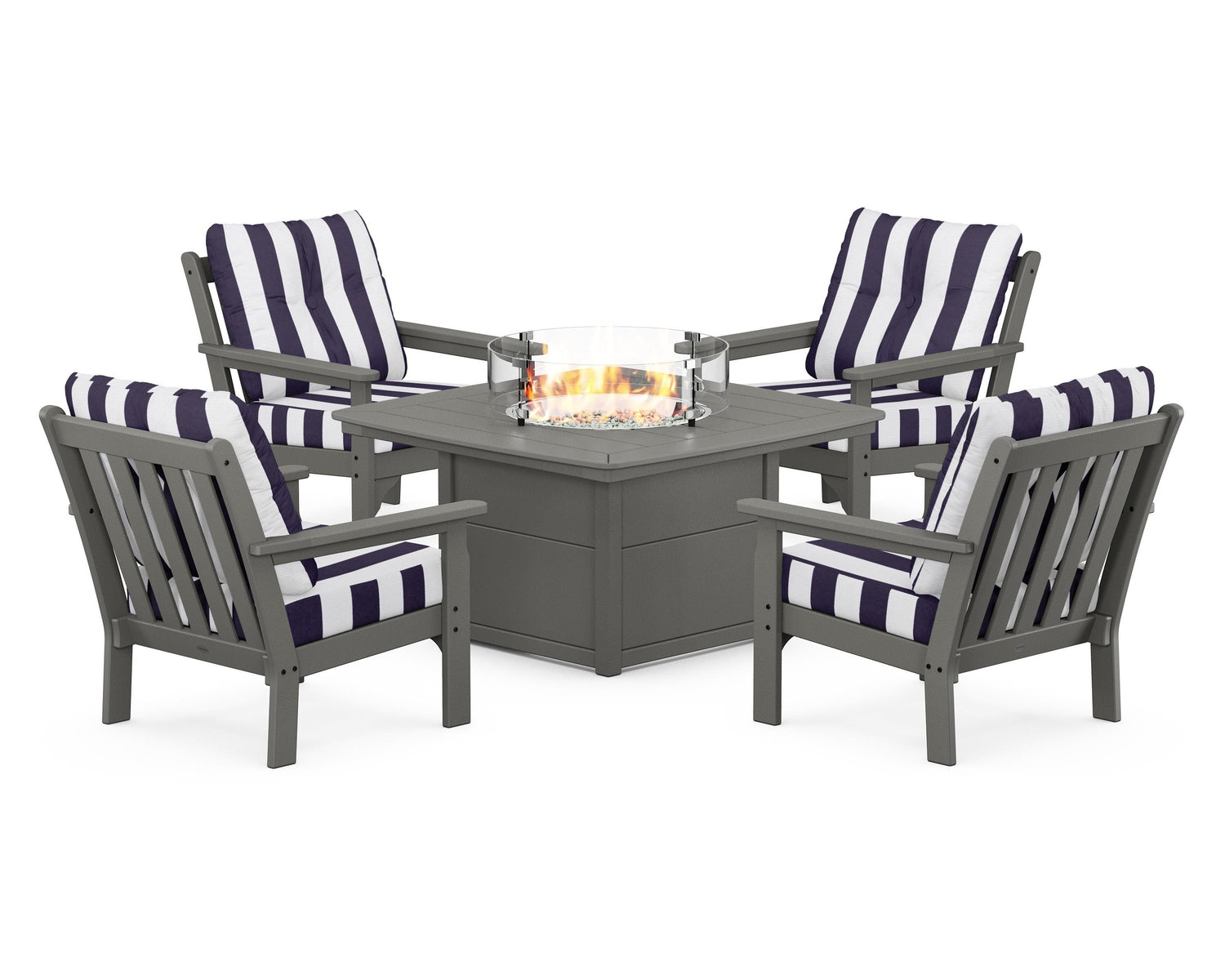 POLYWOOD Vineyard 5-Piece Conversation Set with Fire Pit Table