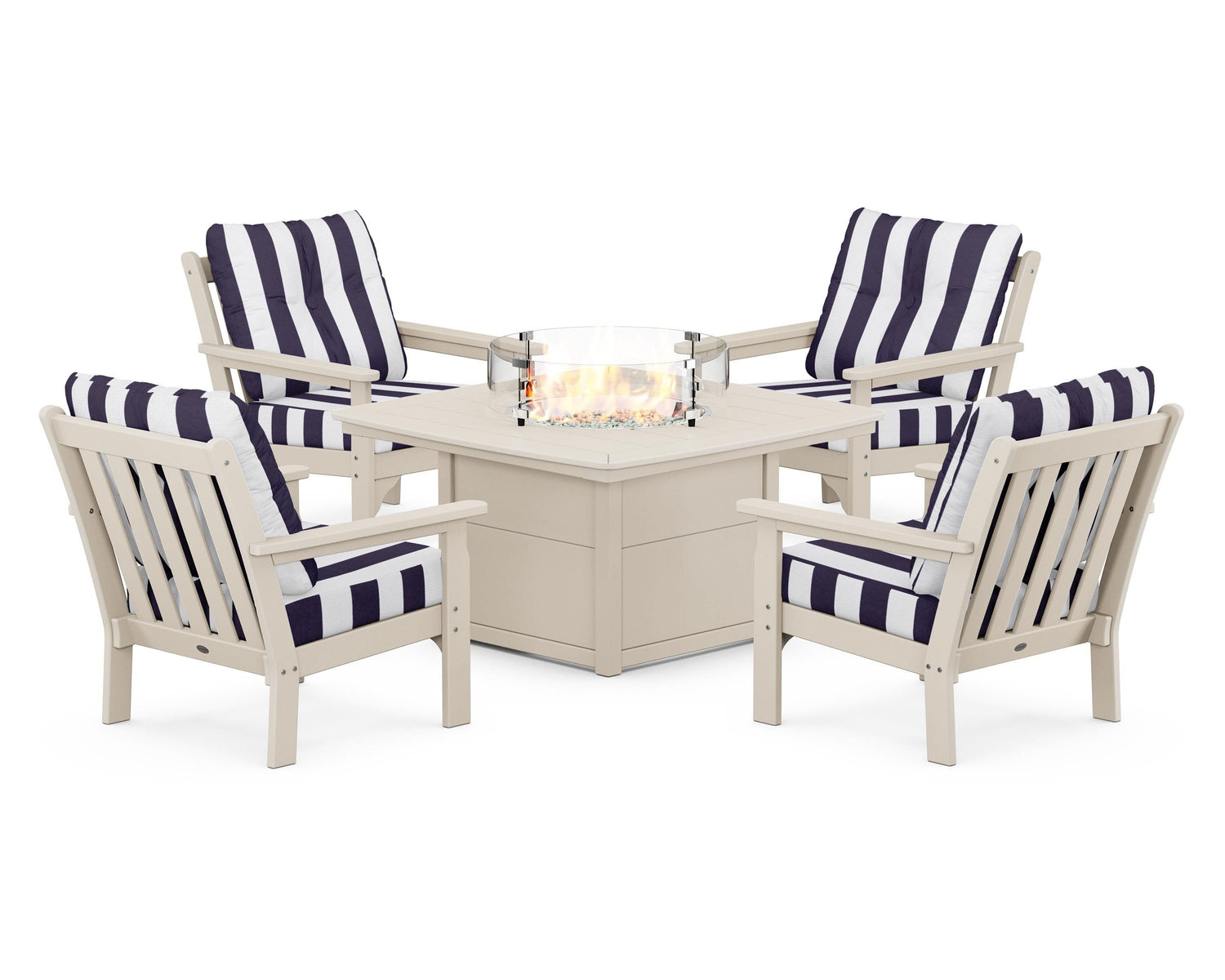 POLYWOOD Vineyard 5-Piece Conversation Set with Fire Pit Table
