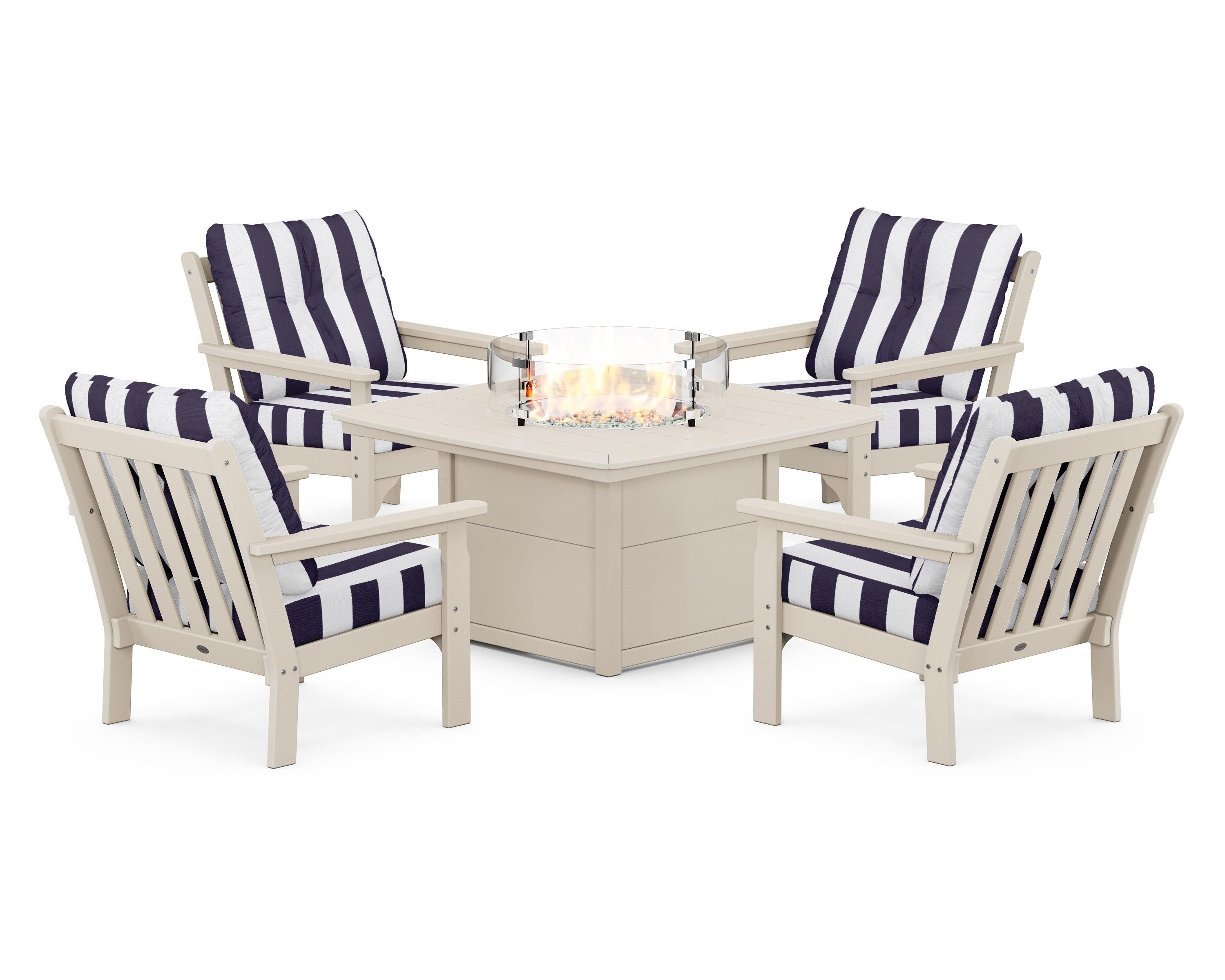 POLYWOOD Vineyard 5-Piece Conversation Set with Fire Pit Table