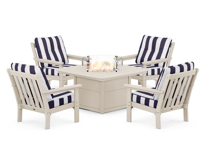 POLYWOOD Vineyard 5-Piece Conversation Set with Fire Pit Table