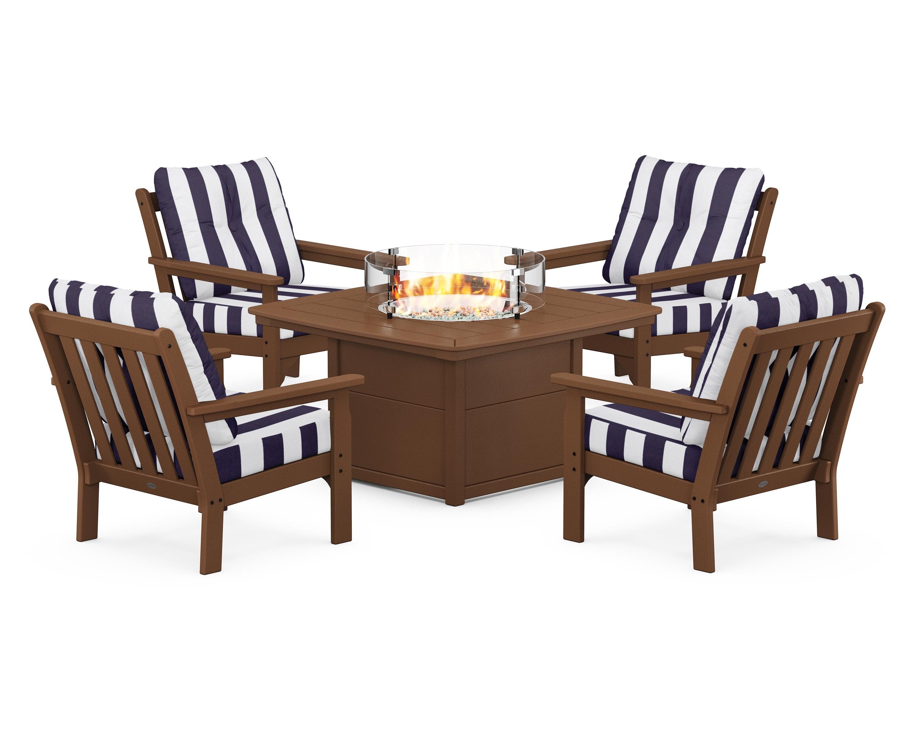 POLYWOOD Vineyard 5-Piece Conversation Set with Fire Pit Table