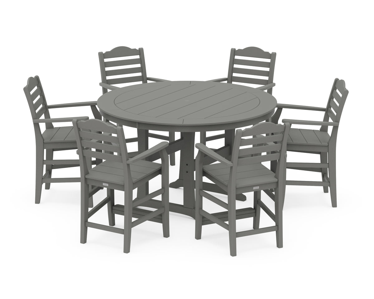 POLYWOOD Savannah 7-Piece Arm Chair Round Counter Set in Slate Grey