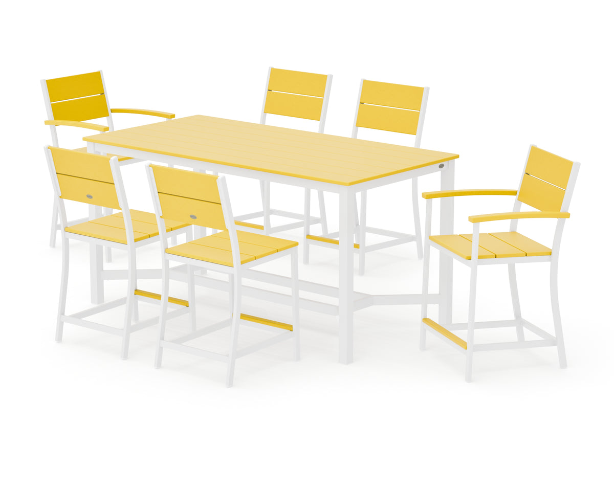 POLYWOOD Main Street 7-Piece Counter Set in White / Lemon