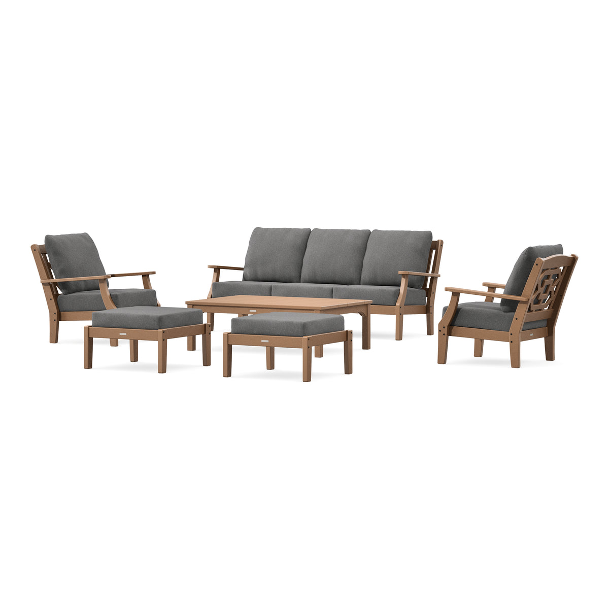 POLYWOOD Chinoiserie 6-Piece Lounge Sofa Set in Teak