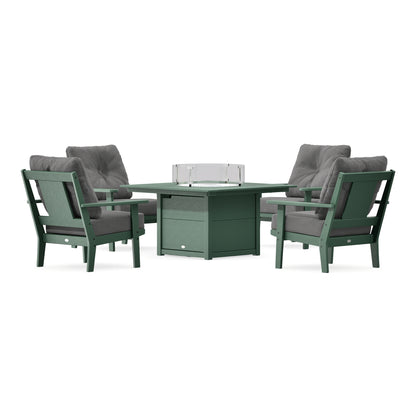 POLYWOOD Prairie 5-Piece Deep Seating Set with Fire Pit Table in Green