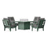 POLYWOOD Prairie 5-Piece Deep Seating Set with Fire Pit Table in Green