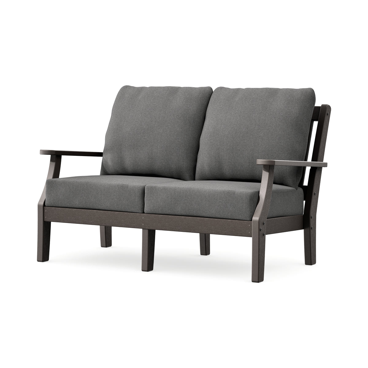 POLYWOOD Chinoiserie Deep Seating Loveseat in Vintage Coffee / Ash Charcoal