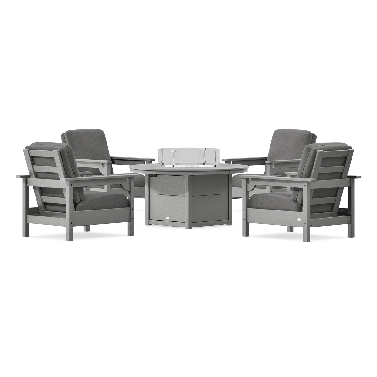 POLYWOOD Club 5-Piece Conversation Set with Fire Pit Table in Slate Grey