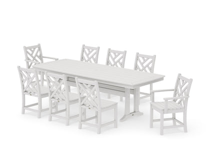 POLYWOOD Chippendale 9-Piece Dining Set with Trestle Legs in Vintage White