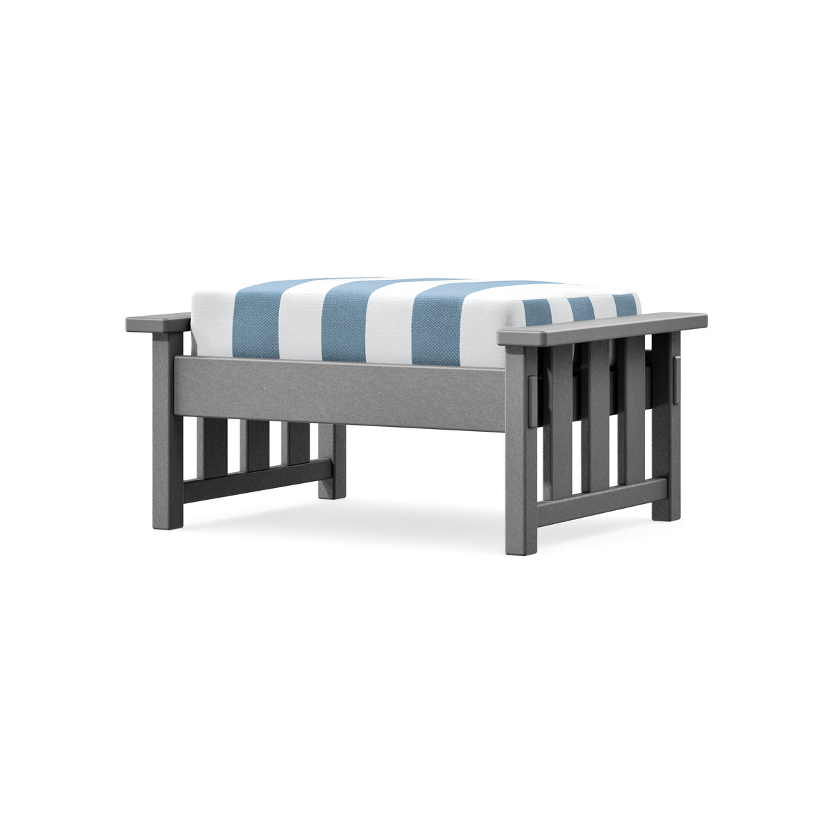 POLYWOOD Acadia Deep Seating Ottoman in Slate Grey / Cabana Stripe Sky Blue