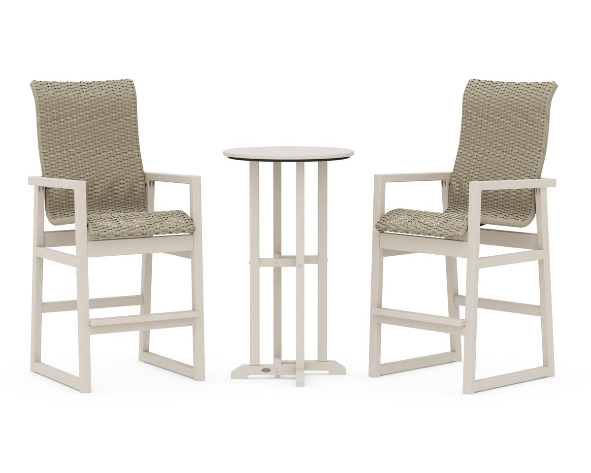 POLYWOOD EDGE Woven Highback 3-Piece Farmhouse Bar Set in Sand / Dune Grass
