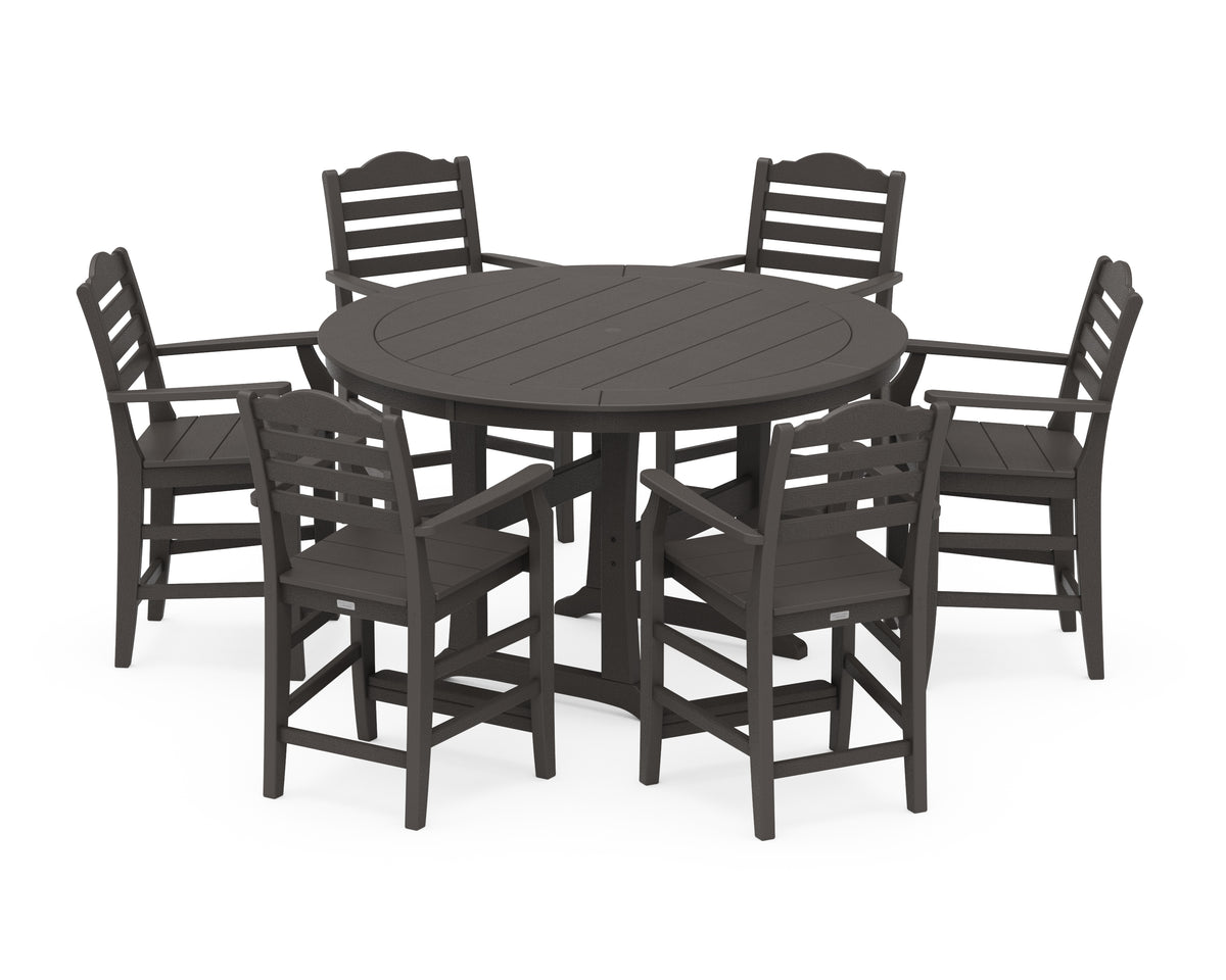 POLYWOOD Savannah 7-Piece Arm Chair Round Counter Set in Vintage Coffee