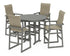 POLYWOOD EDGE Woven Highback 5-Piece Round Farmhouse Bar Set in Slate Grey / Dune Grass