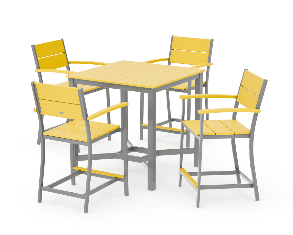 POLYWOOD Main Street 5-Piece Counter Set in Silver / Lemon