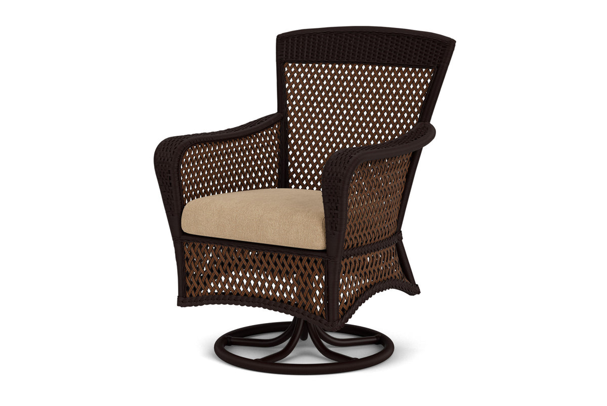 Lloyd Flanders Grand Traverse Swivel Dining Armchair with Hayden Sand fabric, view 10