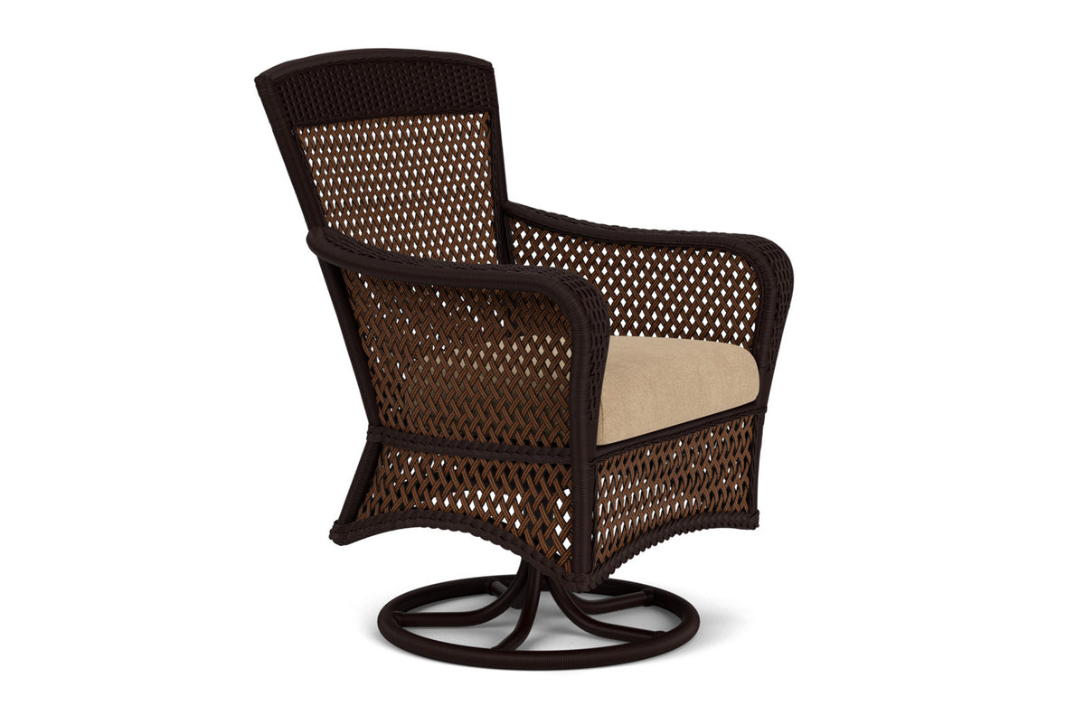 Lloyd Flanders Grand Traverse Swivel Dining Armchair with Hayden Sand fabric, view 3