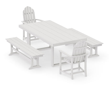 POLYWOOD Classic Adirondack 5-Piece Dining Set with Benches - 39" x 78" Table in Vintage White