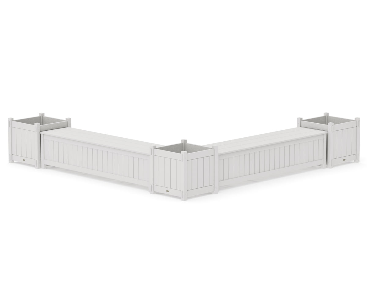 POLYWOOD 72" Vineyard L-Shaped Planter Storage Bench Corner Set - Large in Vintage White