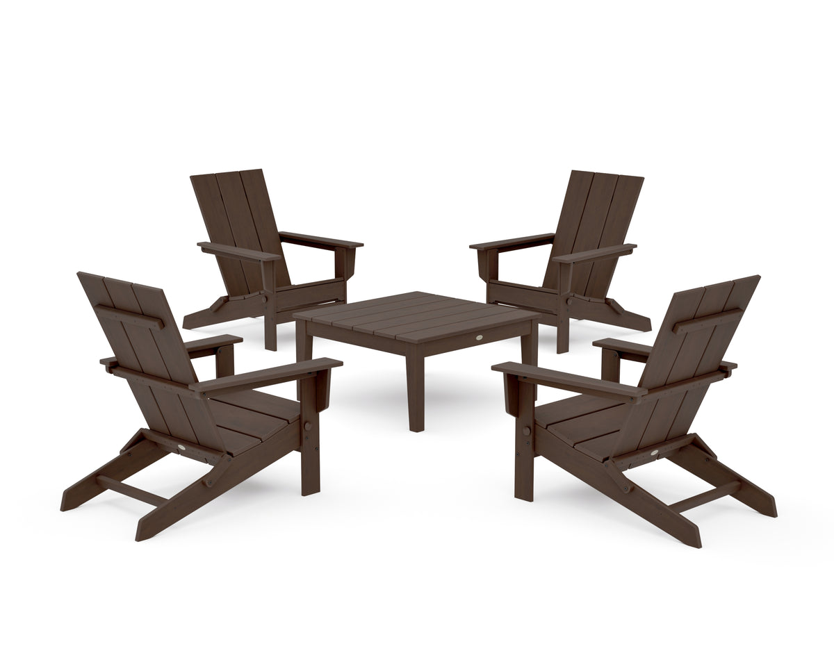 POLYWOOD 5-Piece Modern Studio Folding Adirondack Chair Conversation Group in Kona