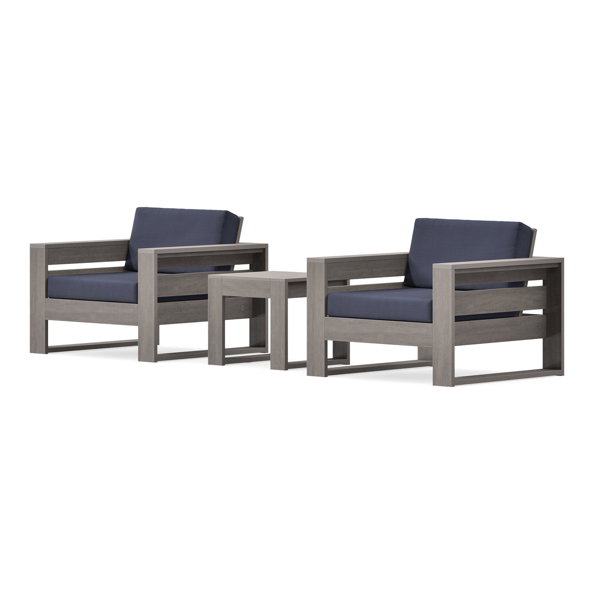 POLYWOOD PW Designer Series Latitude 3-Piece Lounge Chair Set in Driftwood / Navy Linen