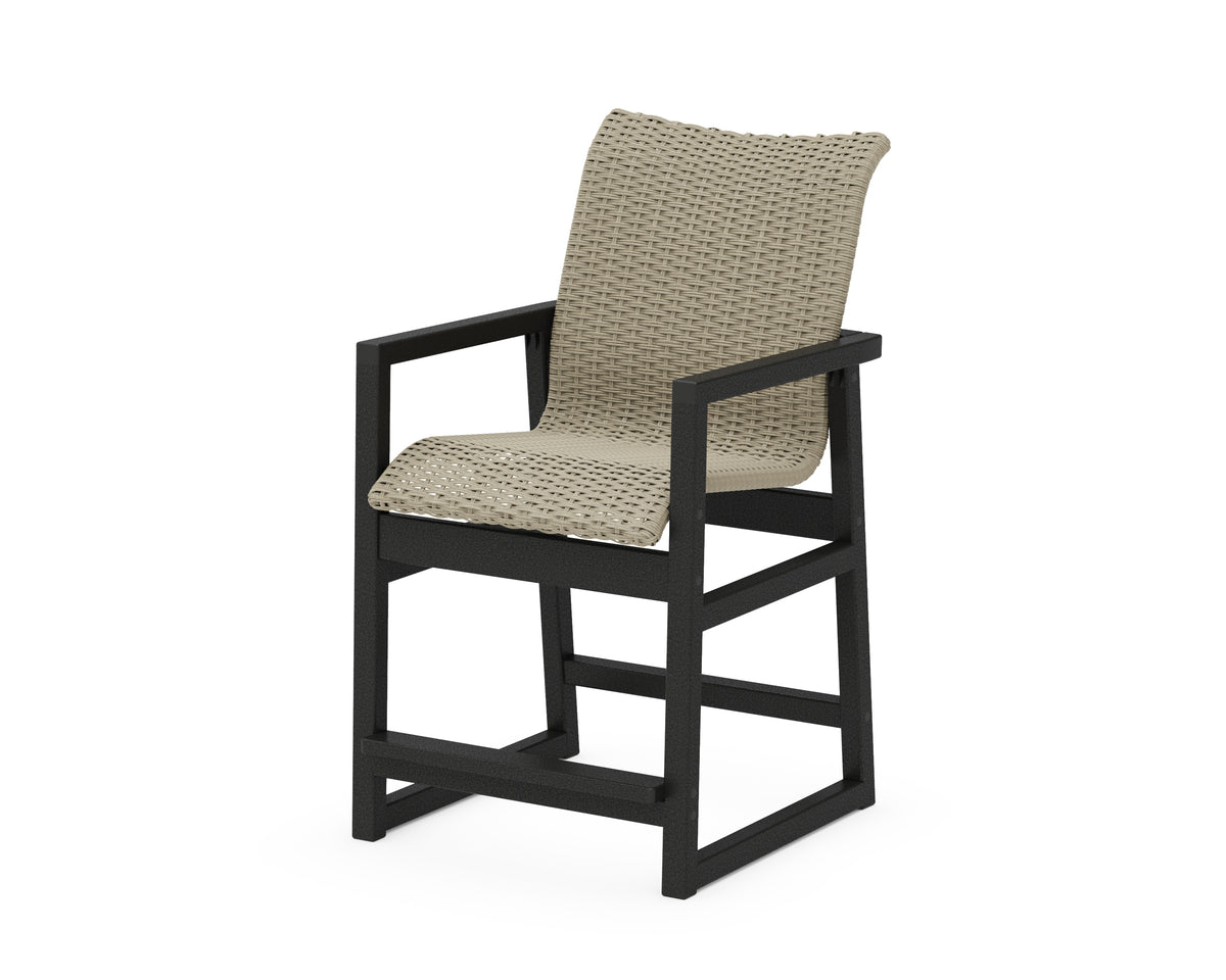 POLYWOOD EDGE Woven Counter Arm Chair in Black / Dune Grass