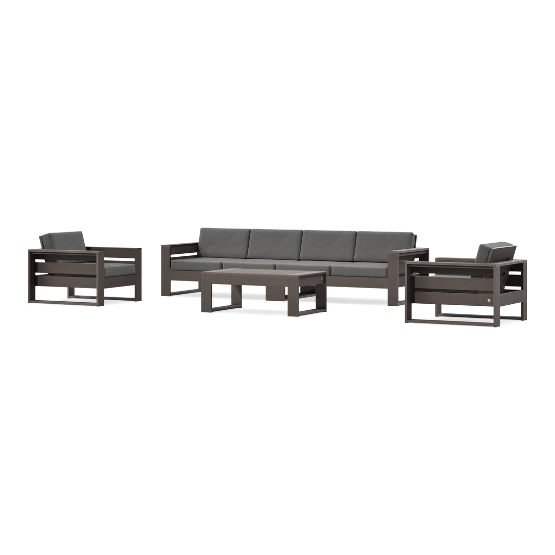 POLYWOOD PW Designer Series Latitude 5-Piece Lounge Sofa Set in Vintage Coffee / Ash Charcoal