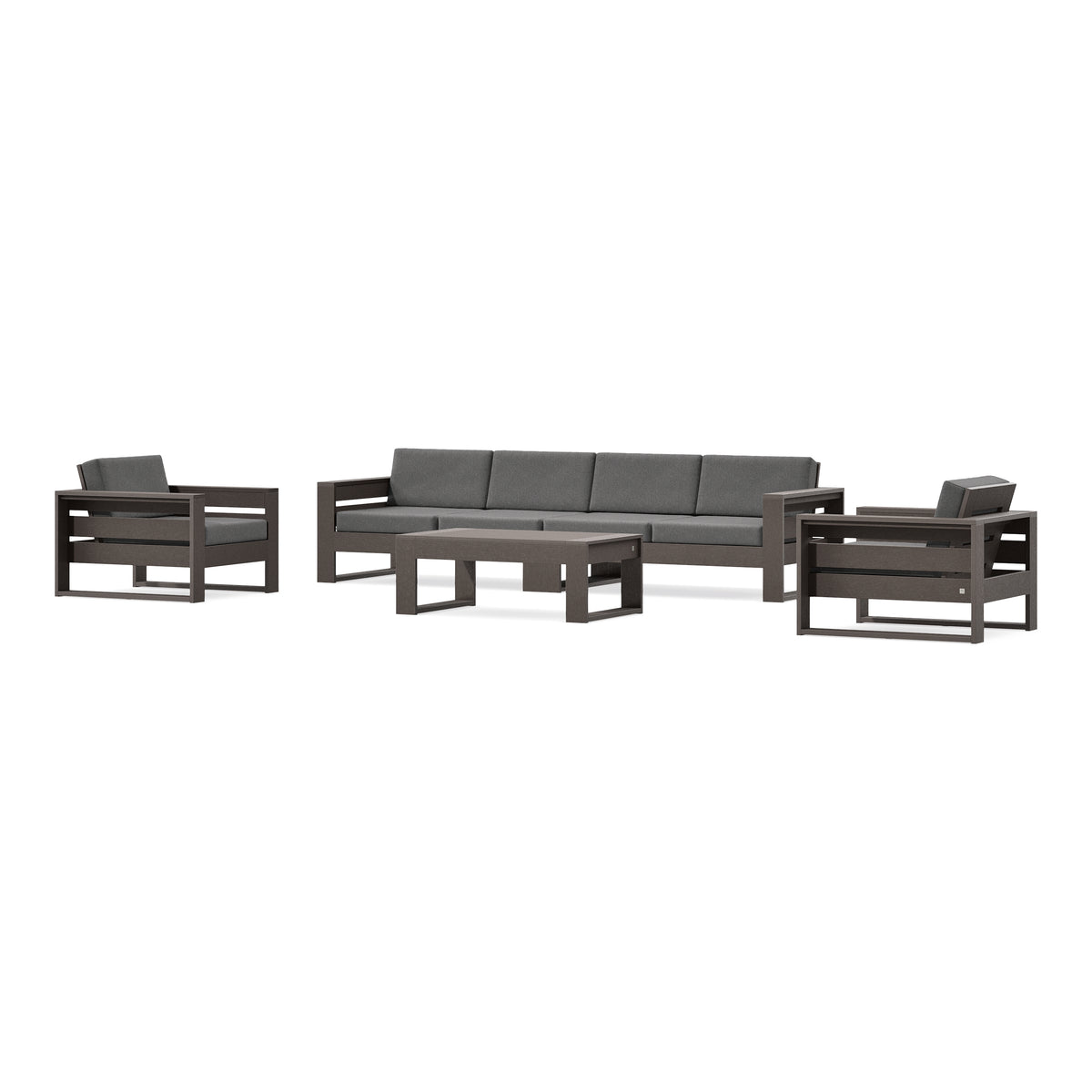 POLYWOOD PW Designer Series Latitude 5-Piece Lounge Sofa Set in Vintage Coffee / Ash Charcoal